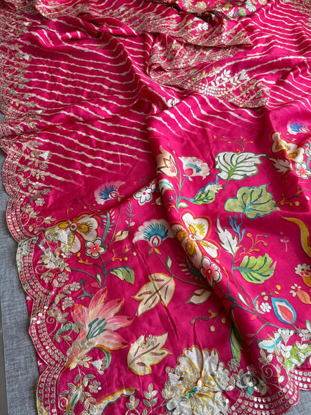 Munga Crepe Silk Saree with Kasab & Gotapatti Detailing