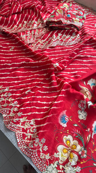 Munga Crepe Silk Saree with Kasab & Gotapatti Detailing