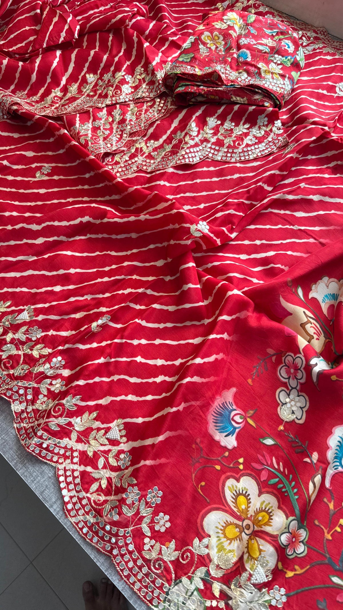 Munga Crepe Silk Saree with Kasab & Gotapatti Detailing