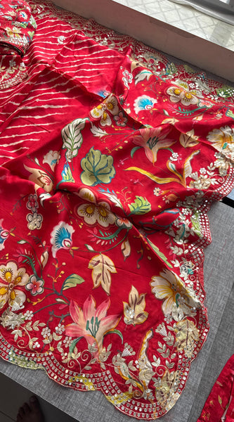 Munga Crepe Silk Saree with Kasab & Gotapatti Detailing
