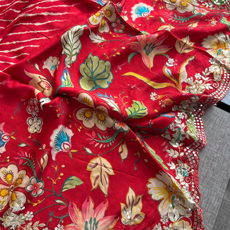 Munga Crepe Silk Saree with Kasab & Gotapatti Detailing