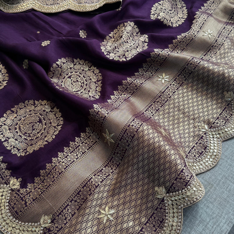 Munga Banarasi Silk Saree with Zardozi & Pearl Embroidery