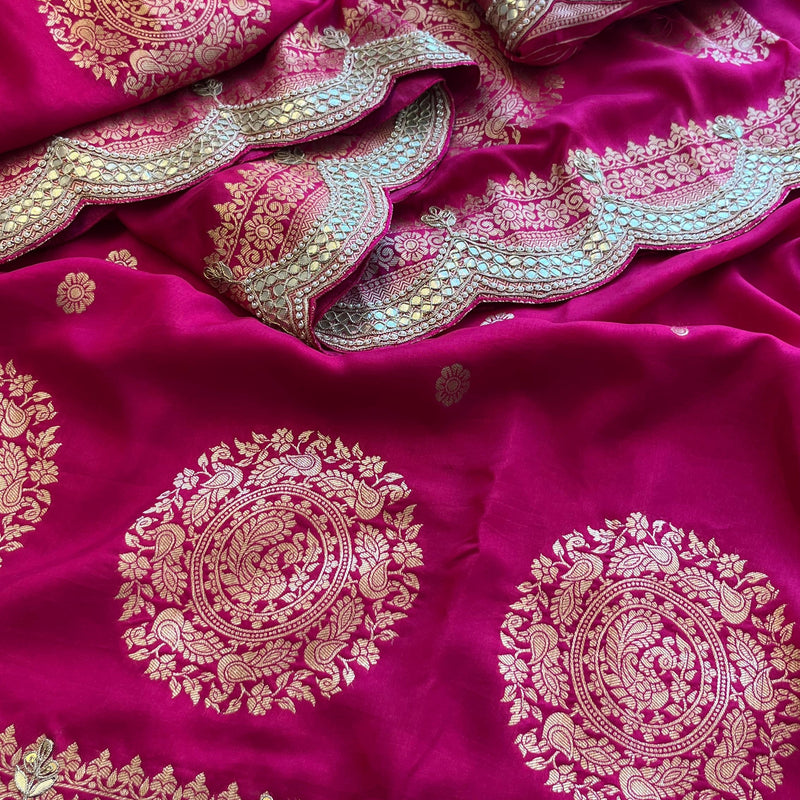 Munga Banarasi Silk Saree with Zardozi & Pearl Embroidery