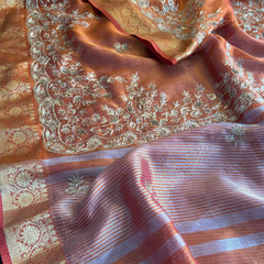 Tissue Handloom Banarasi Silk Saree with Kasab & Kutdana Work