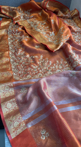 Tissue Handloom Banarasi Silk Saree with Kasab & Kutdana Work