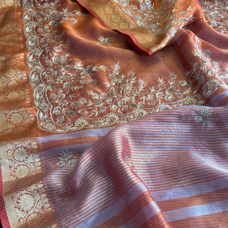 Tissue Handloom Banarasi Silk Saree with Kasab & Kutdana Work