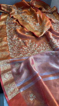 Tissue Handloom Banarasi Silk Saree with Kasab & Kutdana Work