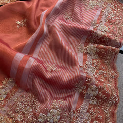 Tissue Handloom Banarasi Saree with Zardozi & Zarkan Accents