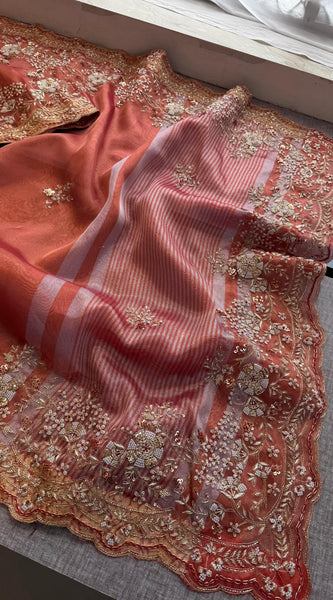 Tissue Handloom Banarasi Saree with Zardozi & Zarkan Accents