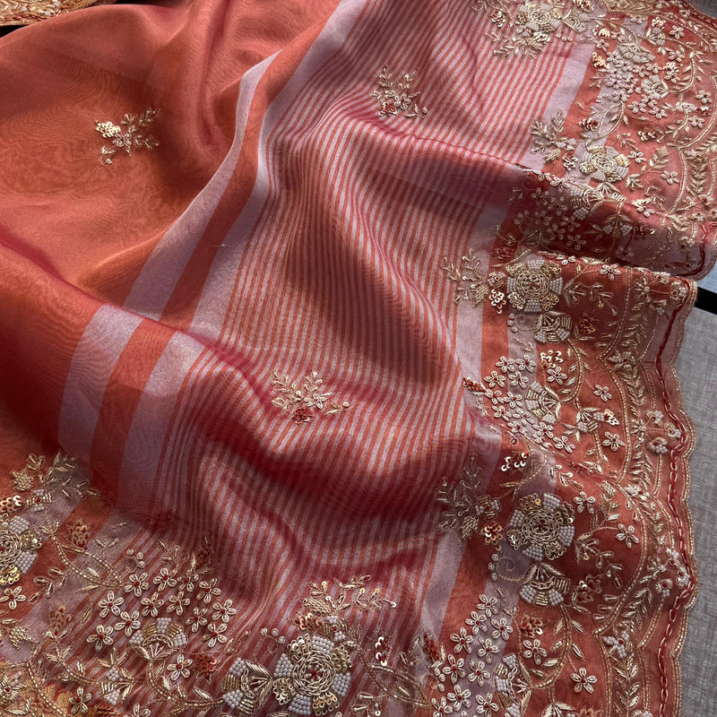 Tissue Handloom Banarasi Saree with Zardozi & Zarkan Accents