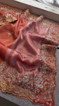 Tissue Handloom Banarasi Saree with Zardozi & Zarkan Accents