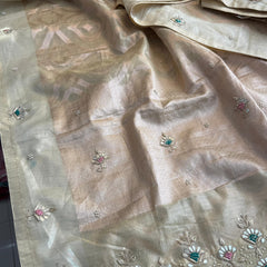 Soft Tissue Banarasi Silk Saree with Pearl & Gotapatti Embroidery