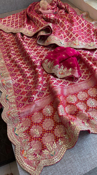 Munga Silk Banarasi Saree with Pearl, Resham & Kutdana