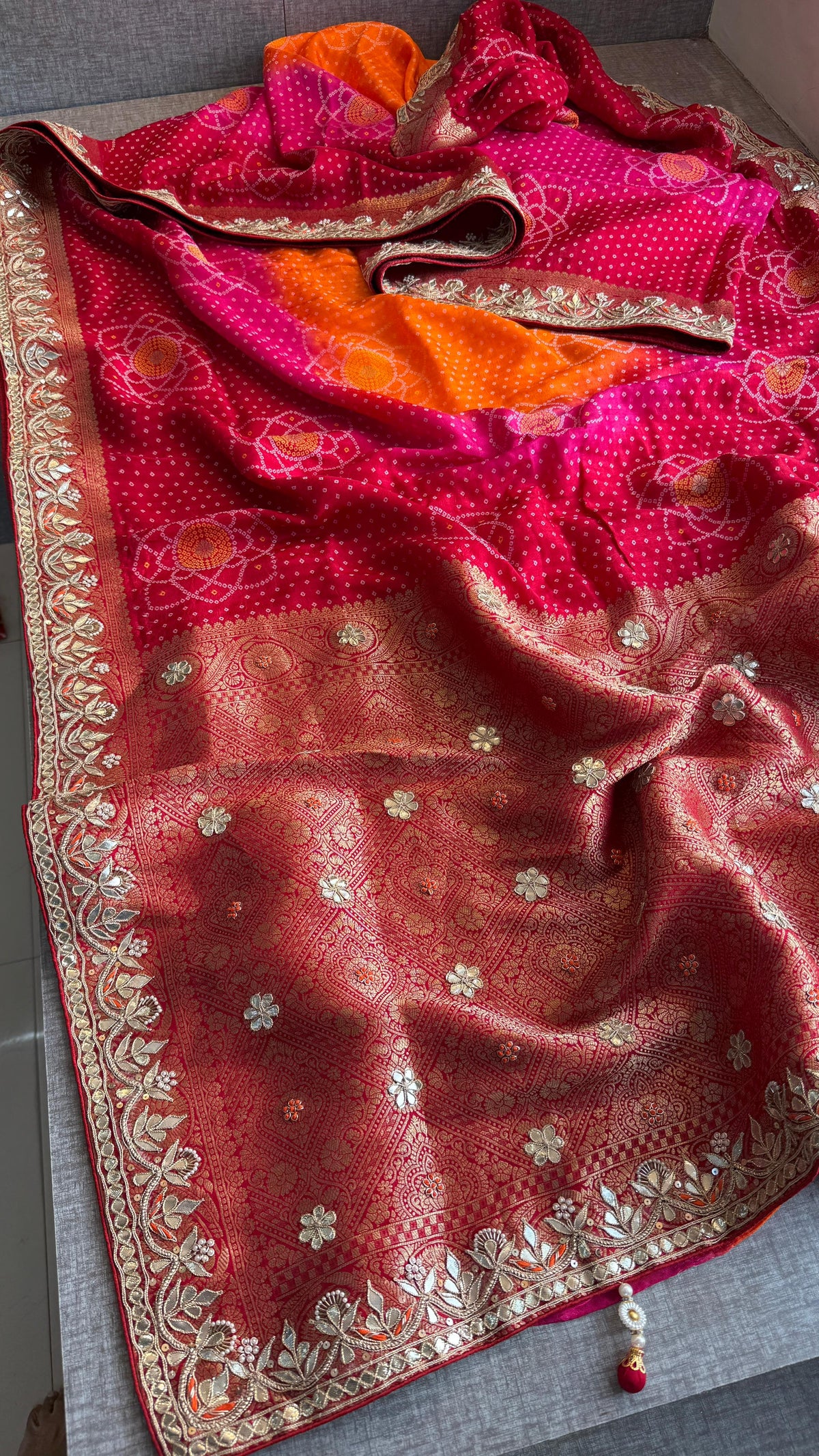 Munga Silk Banarasi Saree with Pearl, Resham & Kutdana