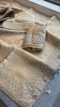 Tissue Handloom Banarasi Silk Saree with Gotapatti & Pearl