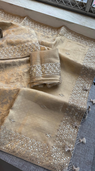 Tissue Handloom Banarasi Silk Saree with Gotapatti & Pearl