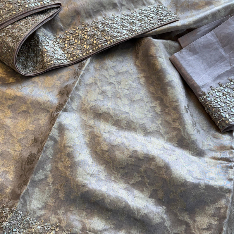 Tissue Handloom Banarasi Silk Saree with Gotapatti & Pearl