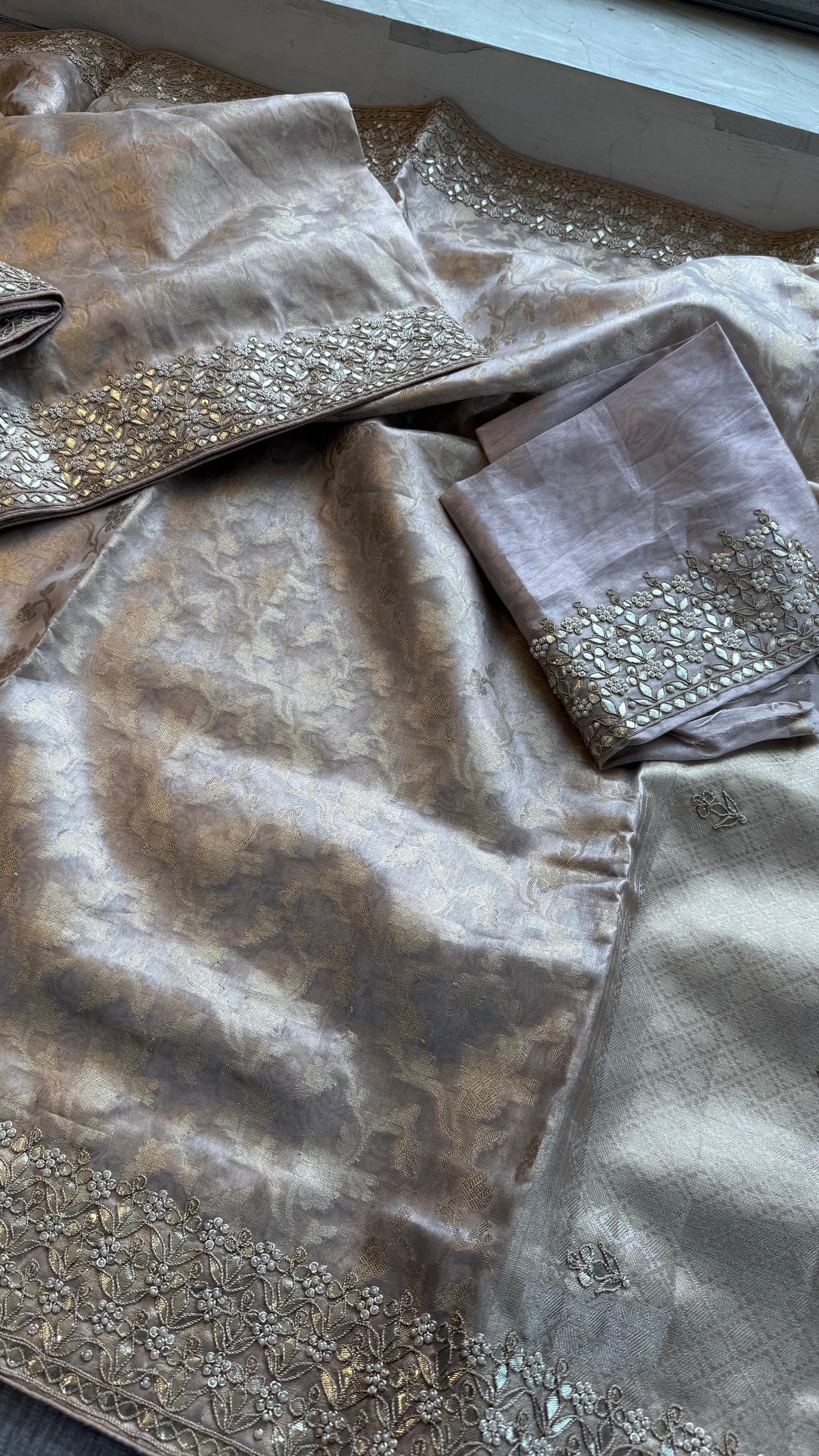 Tissue Handloom Banarasi Silk Saree with Gotapatti & Pearl
