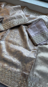Tissue Handloom Banarasi Silk Saree with Gotapatti & Pearl