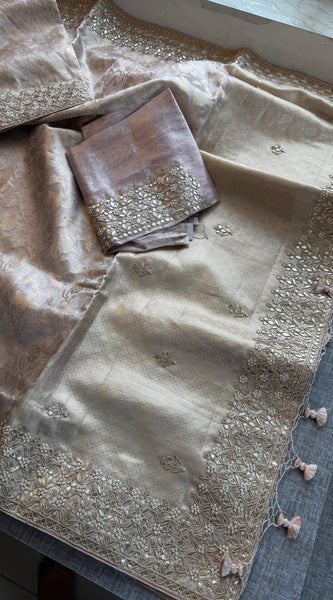 Tissue Handloom Banarasi Silk Saree with Gotapatti & Pearl