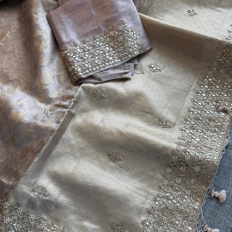 Tissue Handloom Banarasi Silk Saree with Gotapatti & Pearl