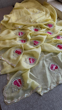 Crush Chinon Handloom Tissue Silk Saree with Pearl