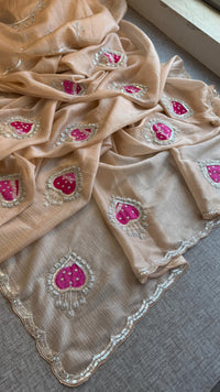 Crush Chinon Handloom Tissue Silk Saree with Pearl