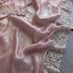 Soft Tissue Net Saree with Zardozi, Pearl & Kutdana Embroidery