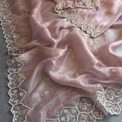 Soft Tissue Net Saree with Zardozi, Pearl & Kutdana Embroidery