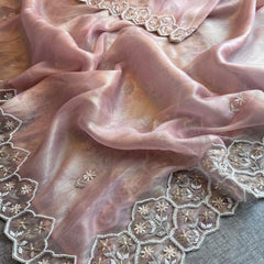 Soft Tissue Net Saree with Zardozi, Pearl & Kutdana Embroidery