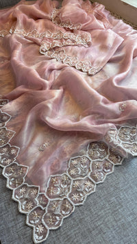 Soft Tissue Net Saree with Zardozi, Pearl & Kutdana Embroidery