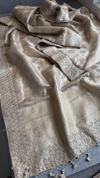 Tissue Handloom Banarasi Silk Saree with Pearl & Gotapatti