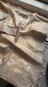 Tissue Handloom Banarasi Silk Saree with Pearl & Gotapatti