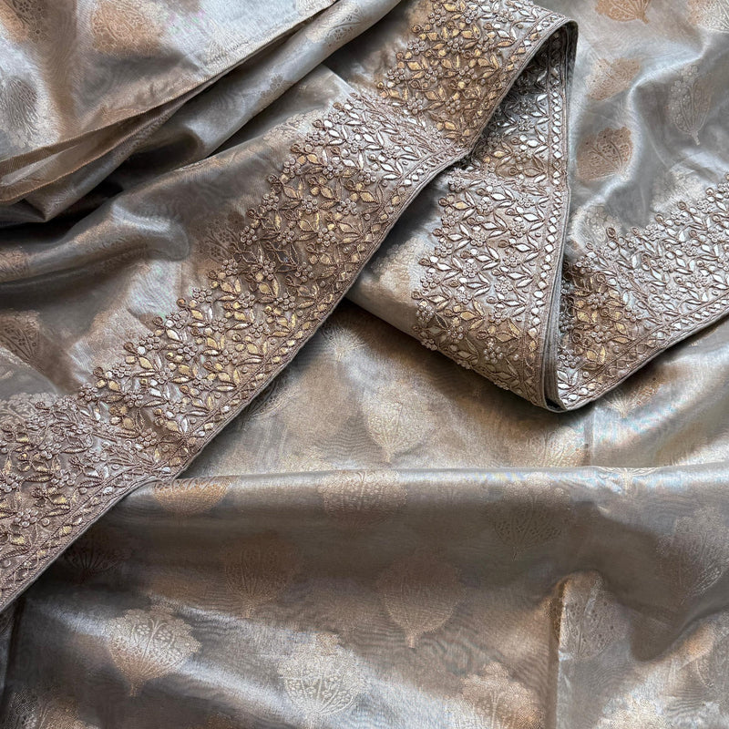 Tissue Handloom Banarasi Silk Saree with Pearl & Gotapatti
