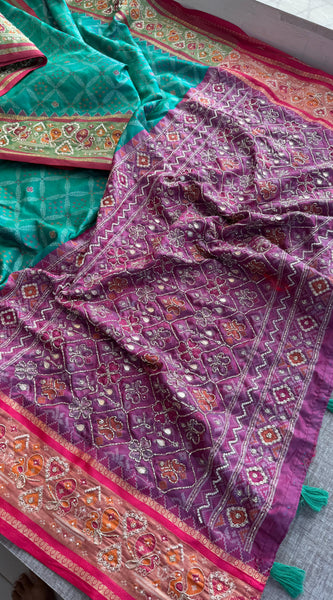 Patola Munga Banarasi Silk Saree with Zardozi & Pearl Work