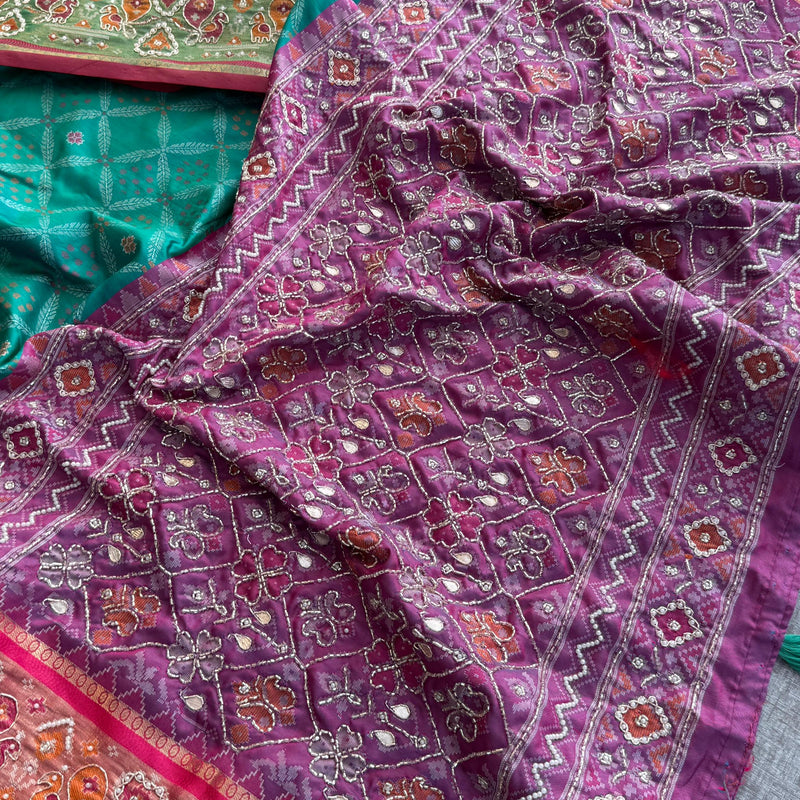 Patola Munga Banarasi Silk Saree with Zardozi & Pearl Work