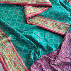 Patola Munga Banarasi Silk Saree with Zardozi & Pearl Work