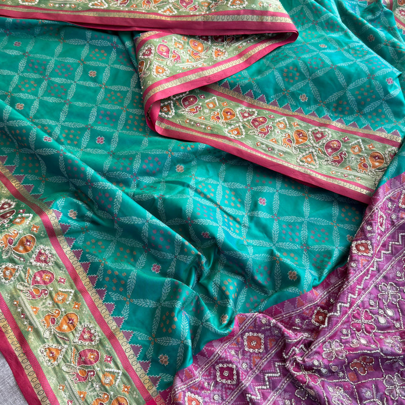 Patola Munga Banarasi Silk Saree with Zardozi & Pearl Work