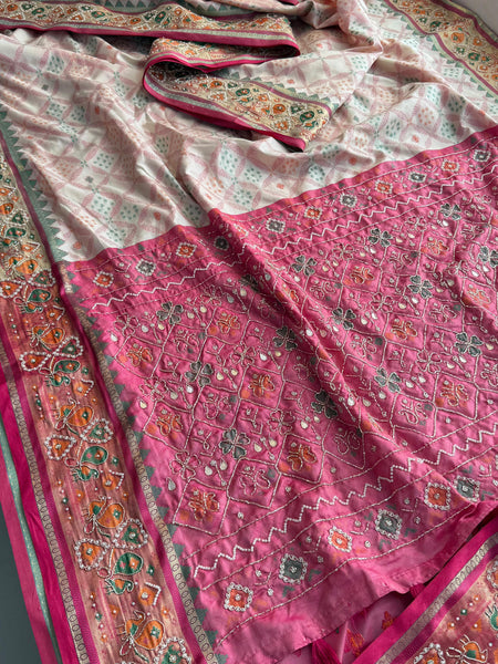 Patola Munga Banarasi Silk Saree with Zardozi & Pearl Work