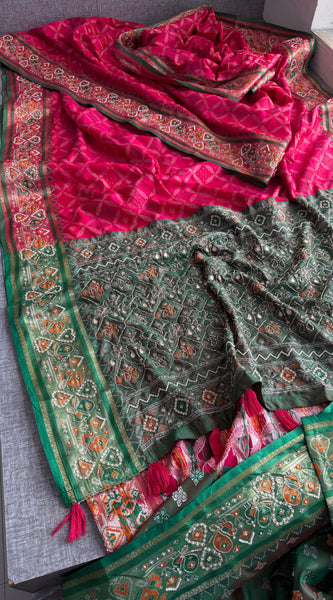 Patola Munga Banarasi Silk Saree with Zardozi & Pearl Work
