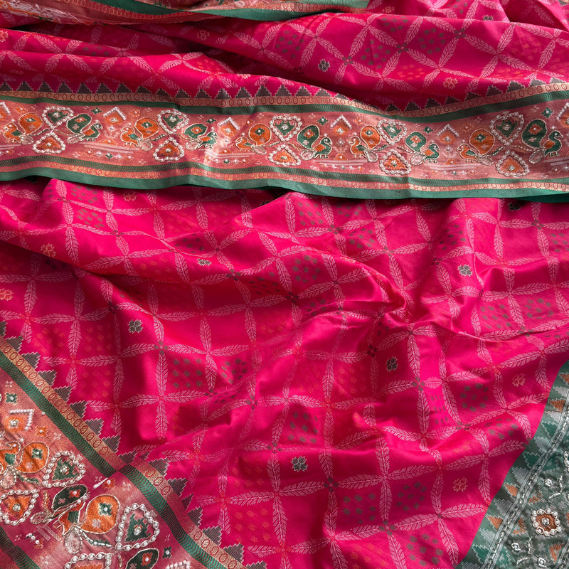 Patola Munga Banarasi Silk Saree with Zardozi & Pearl Work