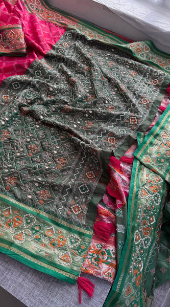 Patola Munga Banarasi Silk Saree with Zardozi & Pearl Work