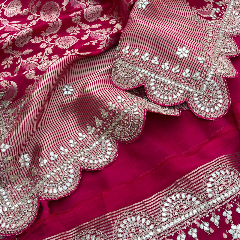 Khaddi Georgette Banarasi Saree with Pearl & Gotapatti Work