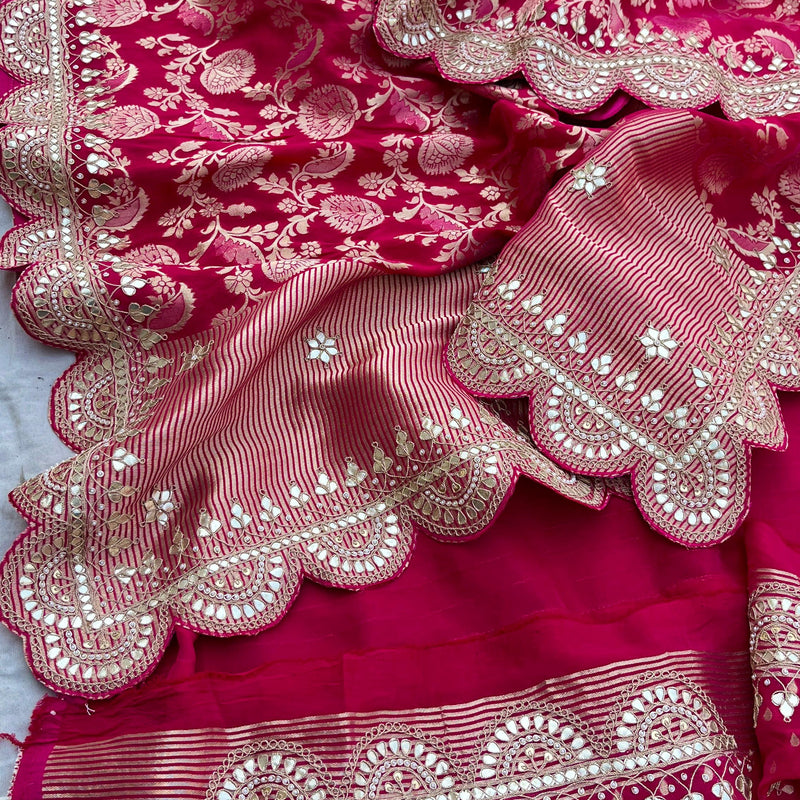 Khaddi Georgette Banarasi Saree with Pearl & Gotapatti Work