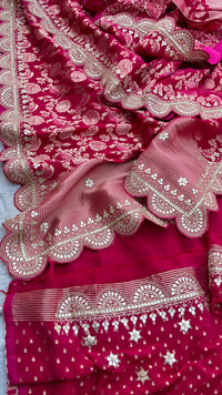 Khaddi Georgette Banarasi Saree with Pearl & Gotapatti Work
