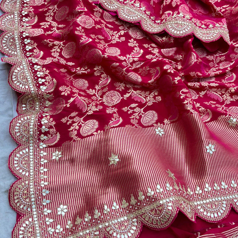 Khaddi Georgette Banarasi Saree with Pearl & Gotapatti Work