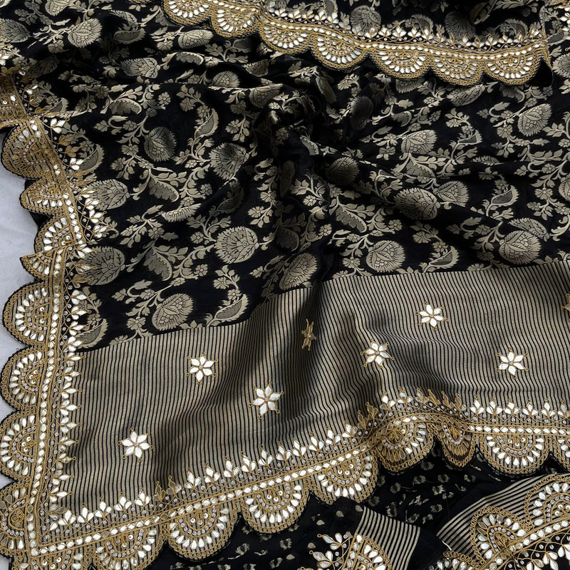Khaddi Georgette Banarasi Saree with Pearl & Gotapatti Work