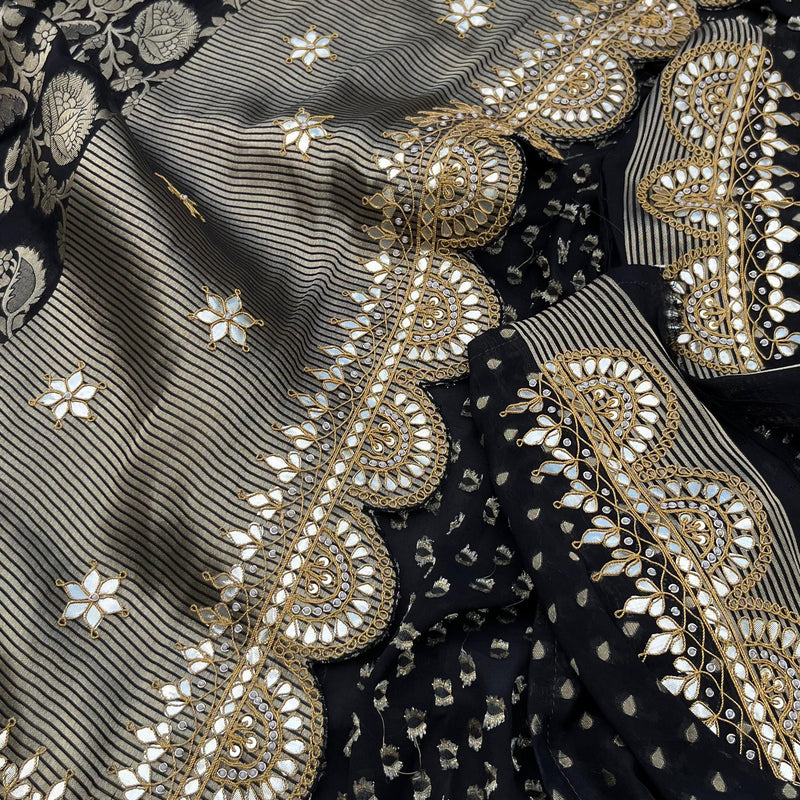 Khaddi Georgette Banarasi Saree with Pearl & Gotapatti Work