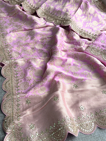 Khaddi Georgette Banarasi Saree with Pearl & Gotapatti Work