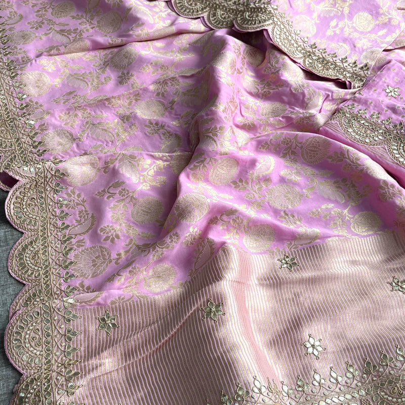 Khaddi Georgette Banarasi Saree with Pearl & Gotapatti Work